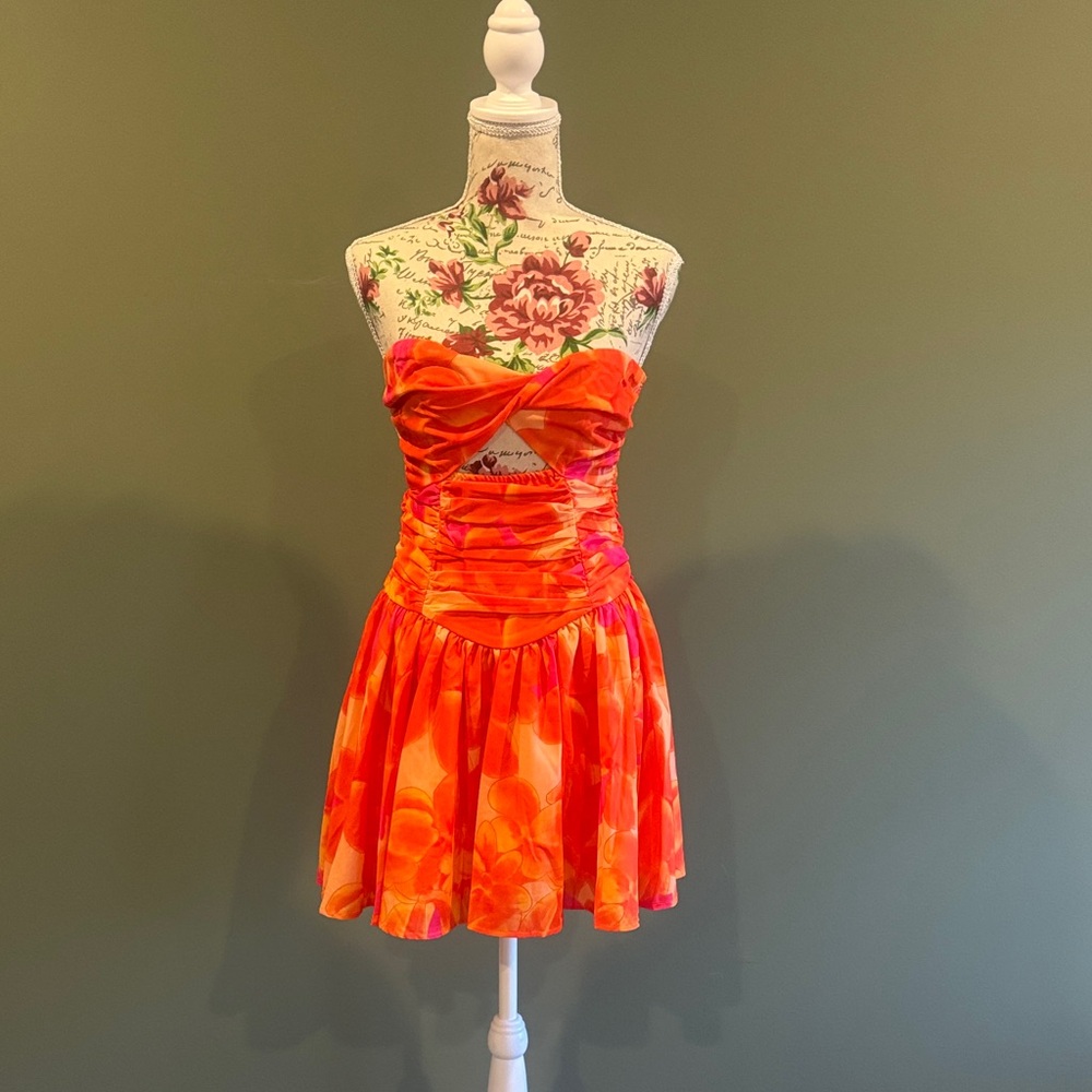 Hello Molly Orange and Pink Floral Mini Dress